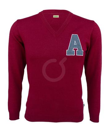 <p>Saco cuello en V. Burgundy con aplique. Lana.</p>
