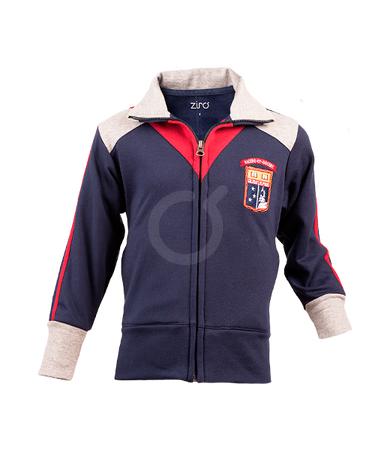 <p>Buzo abierto. Azul marino. Vivos gris jaspeado y vino. Sello en pecho. Fleece perchado.</p>

<p>&nbsp;</p>
