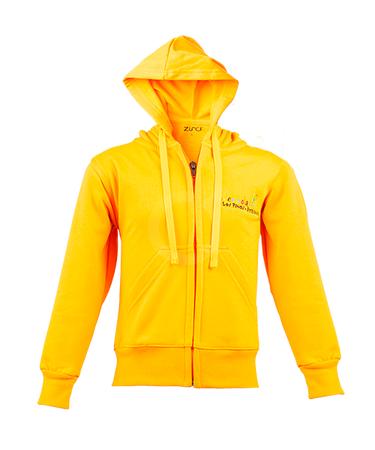 <p>Buzo abierto con capucha. Amarillo. Sello bordado. Bolsillos canguro. Fleece perchado.</p>

<p>&nbsp;</p>
