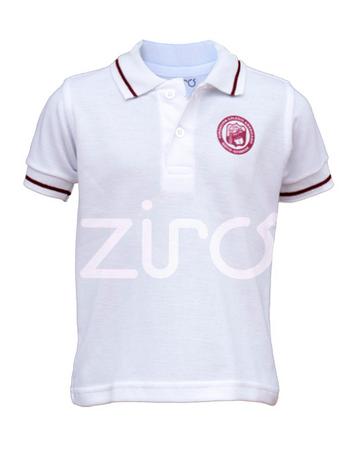 <p>Camiseta tipo polo de alta durabilidad. Blanca. Cuello, pu&ntilde;o y sello burgundy. Pique star.</p>
